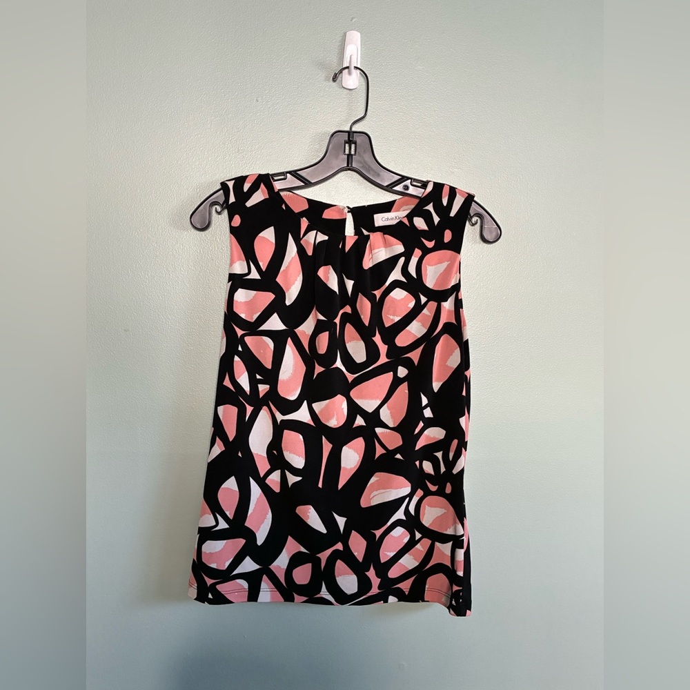 Calvin Klein Career Tank Top Sz XS Black Pink White Geometric Sleeveless Draped